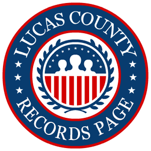 A round red, white, and blue logo with the words Lucas County Records Page for the state of Ohio.